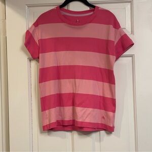 Isaac Mizrahi Live Oversized Rugby Pink Stripe Short Sleeve Tee